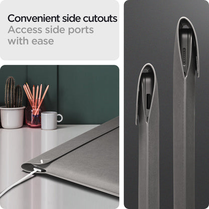 AFA06424 - MacBook Pro 16-inch Valentinus S Laptop Pouch in City Gray side cutout design allowing easy access to laptop charging and ports