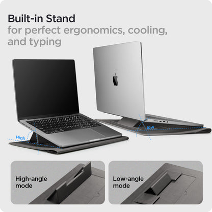 AFA06424 - MacBook Pro 16-inch Valentinus S Laptop Pouch in City Gray built in stand feature with high angle and low angle laptop support modes