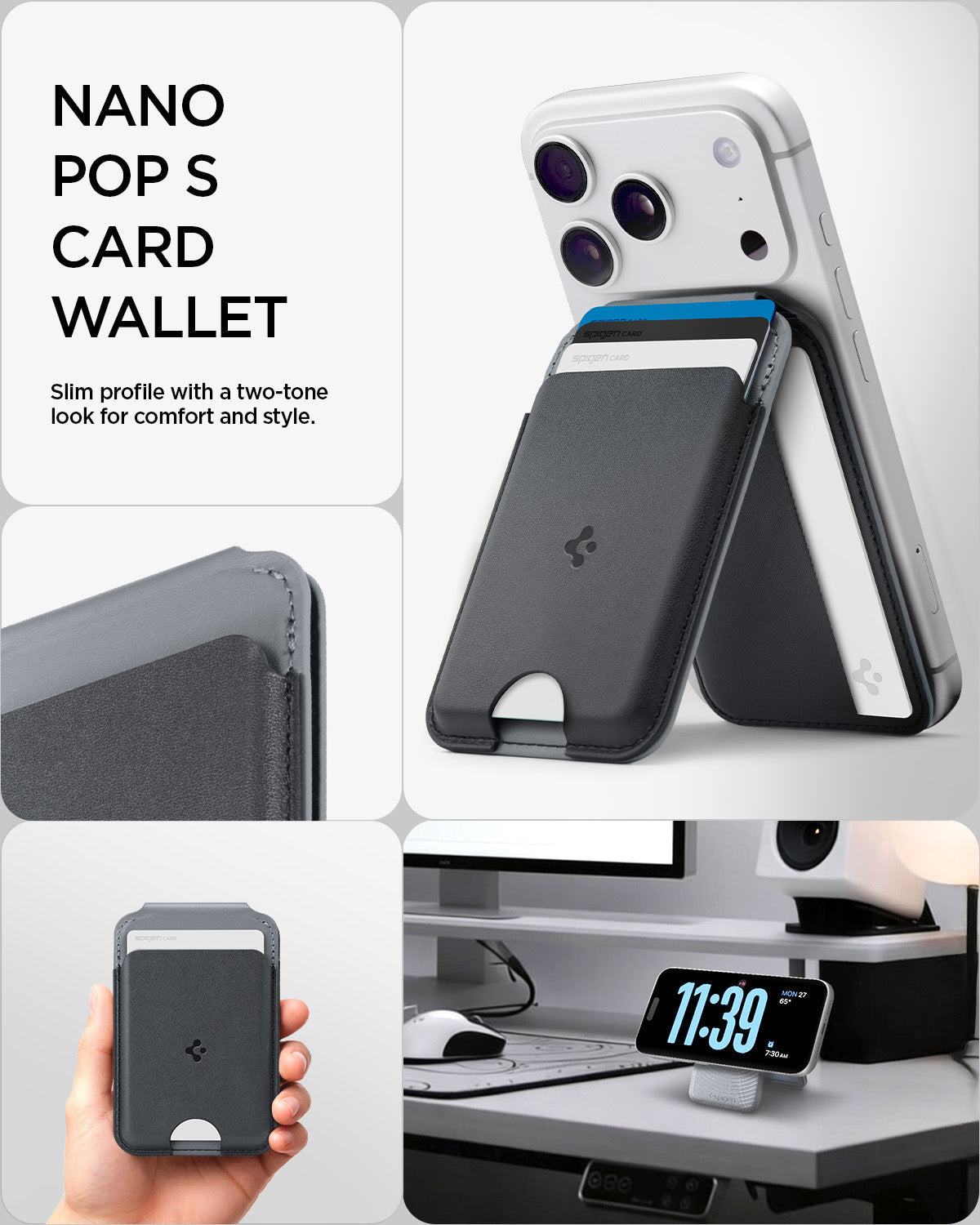 AFA11334 - MagSafe Card Holder Nano Pop S (Mag Fit) in Black Sesame showing nano pop s card wallet