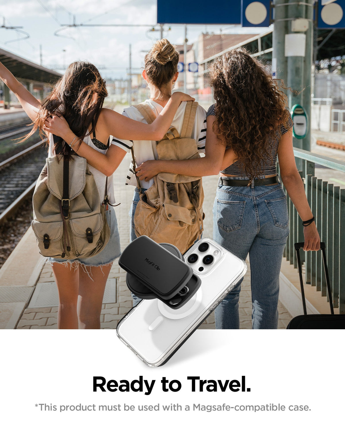 AMP09122 - Mag Fit Clip in black ready to travel. This product must be used with a magsafe compatible case.