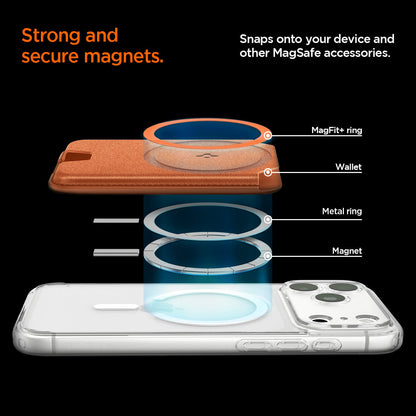 AFA11340 - MagSafe Card Holder Valentinus | 3 Cards (Mag Fit+) in Metallic Orange showing strong and secure magnets.