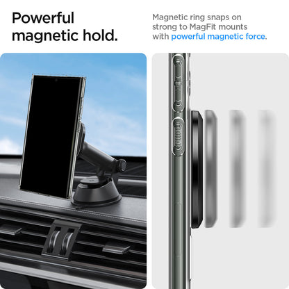ACP08346 - Magnet Ring Plate (MagFit) in White showing the powerful magnetic hold. Magnetic ring snaps on strong to MagFit mounts with powerful magnetic force