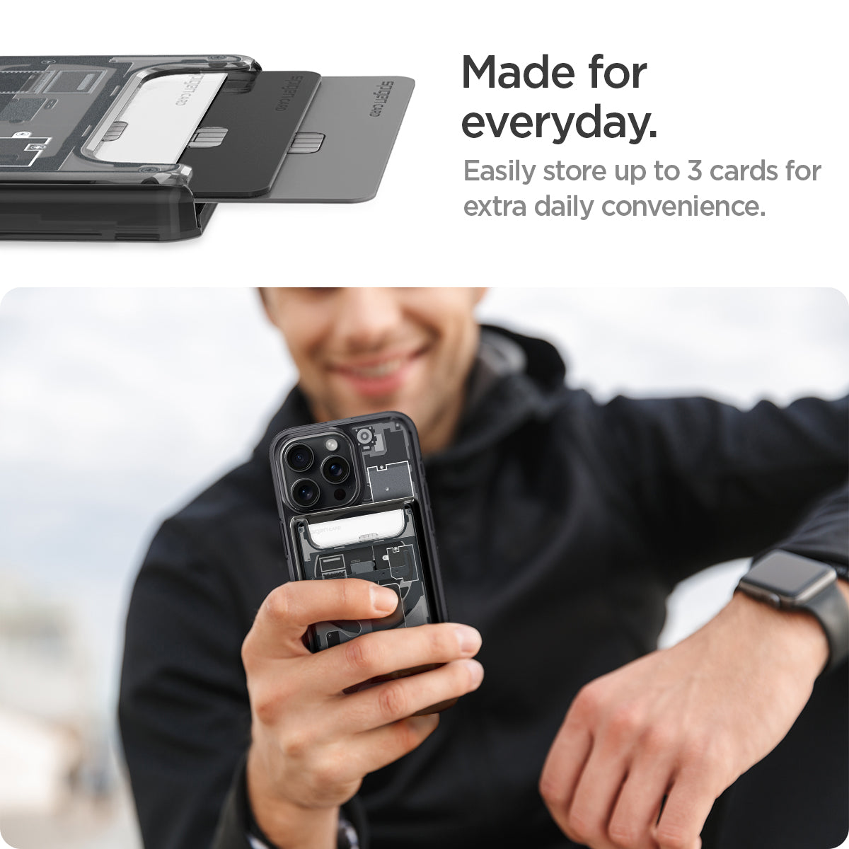 AFA07400 - Ultra Hybrid Zero One MagFit Wallet (MagFit) in Zero One showing how it easily store up to 3 cards for extra daily convenience