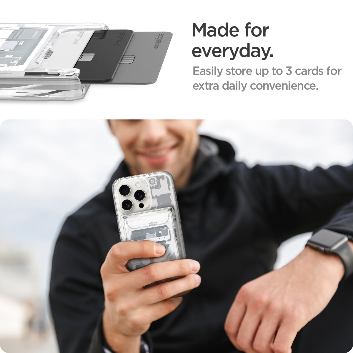 AFA07401 - Ultra Hybrid Zero One MagFit Wallet (MagFit) in Zero One White showing how it easily store up to 3 cards for extra daily convenience