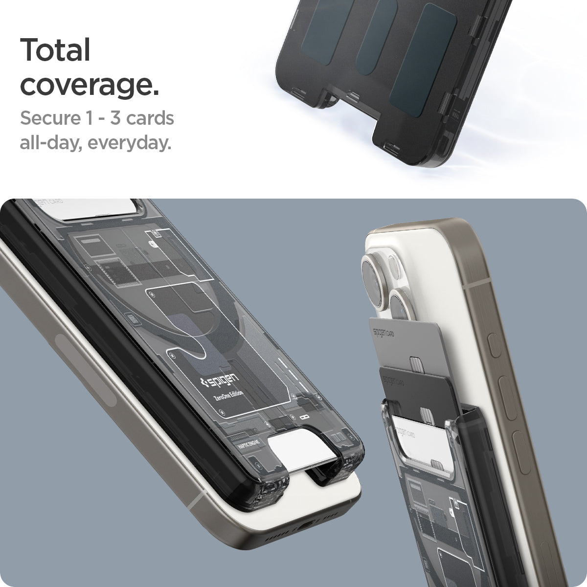AFA07400 - Ultra Hybrid Zero One MagFit Wallet (MagFit) in Zero One showing the total coverage. Secure 1-3 cards all-day, everyday