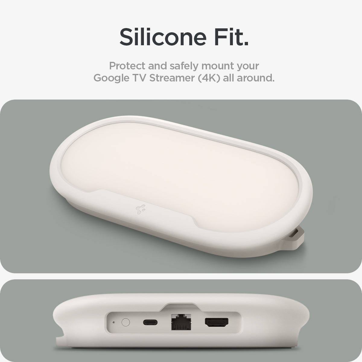 ACS07974 - Google TV Streamer Mount (4K) Silicone Fit in Porcelain showing the silicone fit. Protect and safely mount your Google TV Streamer (4K) all around