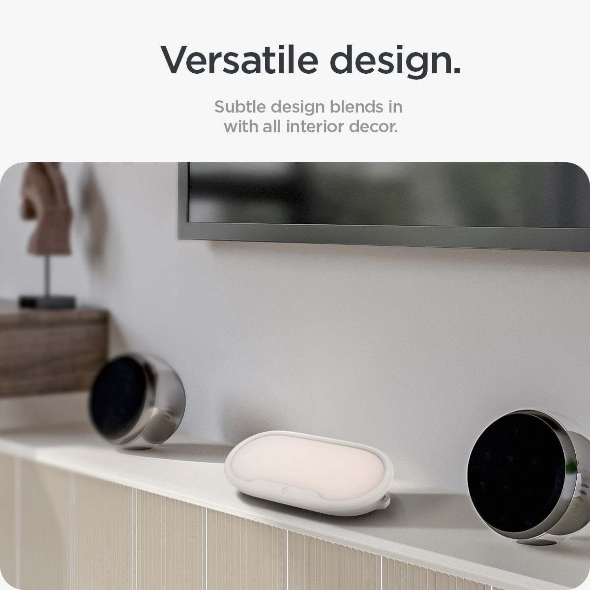 ACS07974 - Google TV Streamer Mount (4K) Silicone Fit in Porcelain showing the versatile design. Subtle design blends in with all interior decor
