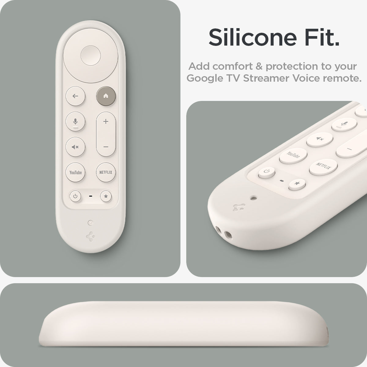 ACS07975 - Google TV Streamer Silicone Fit Voice Remote in Porcelain showing the silicone fit. Add comfort and protection to your Google TV Streamer Voice remote