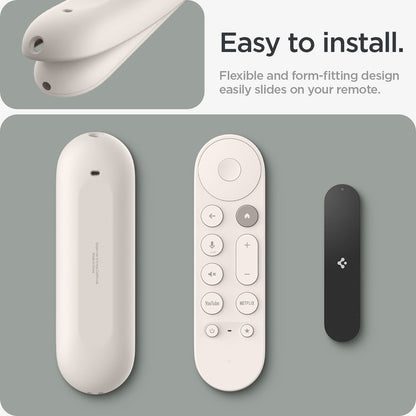 ACS07975 - Google TV Streamer Silicone Fit Voice Remote in Porcelain showing the easy to install. Flexible and form-fitting design easily slides on your remote