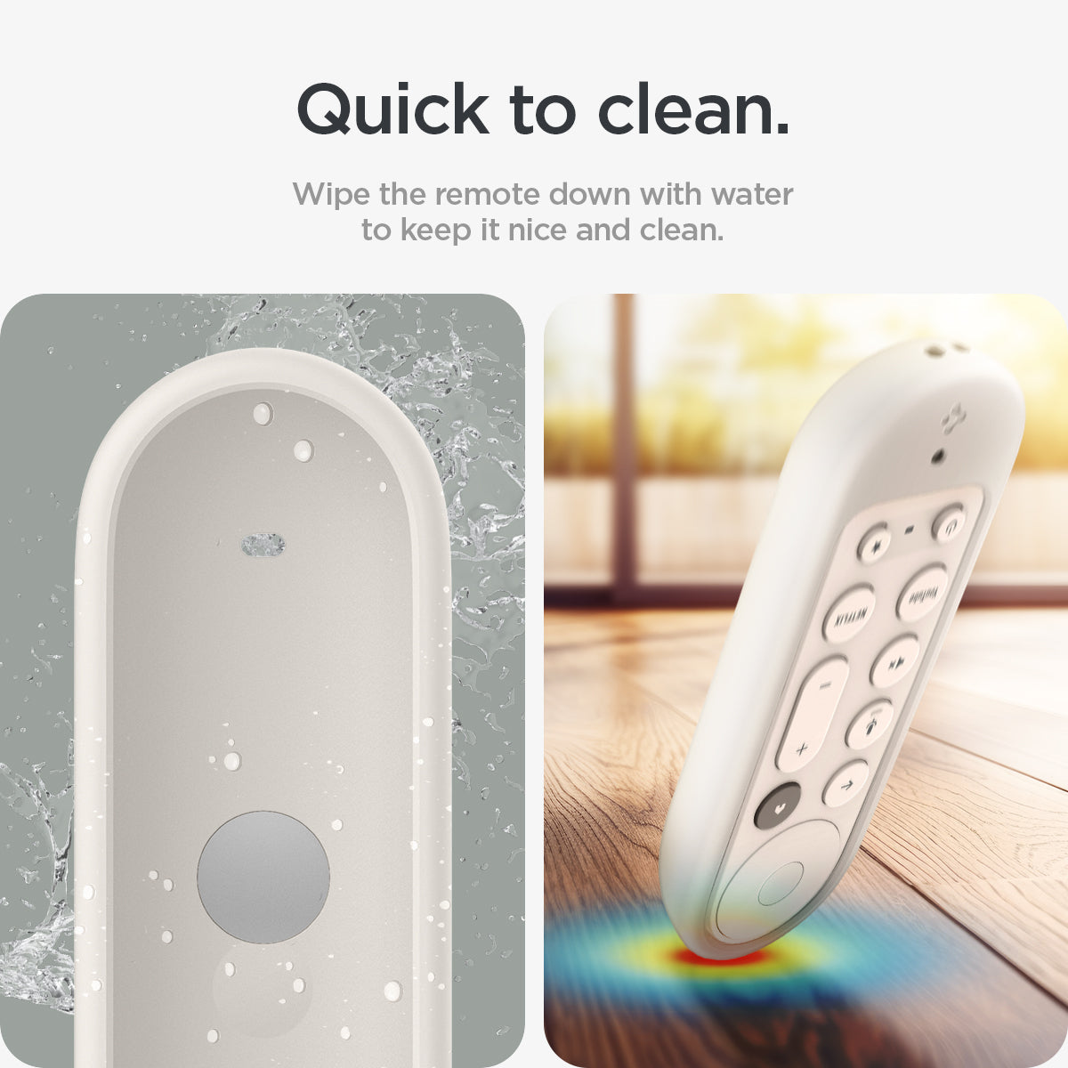 ACS07975 - Google TV Streamer Silicone Fit Voice Remote in Porcelain showing the quick to clean