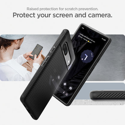 ACS05815 - Pixel 7a Case Liquid Air in matte black raised protection for scratch prevention. Protect your screen and camera.