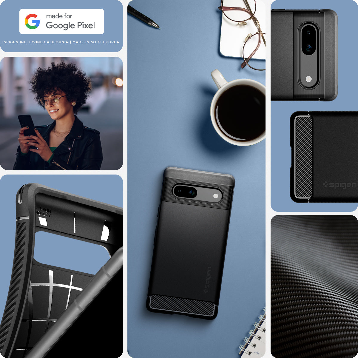 ACS05816 - Pixel 7a Case Rugged Armor in matte black made for google.
