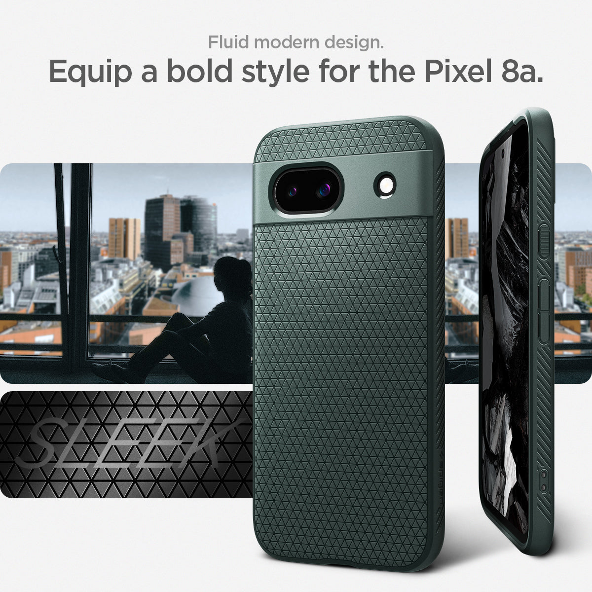 ACS07258 - Pixel 8a Case Liquid Air in Abyss Green fluid modern design. Equip a bold style for the pixel 8a.