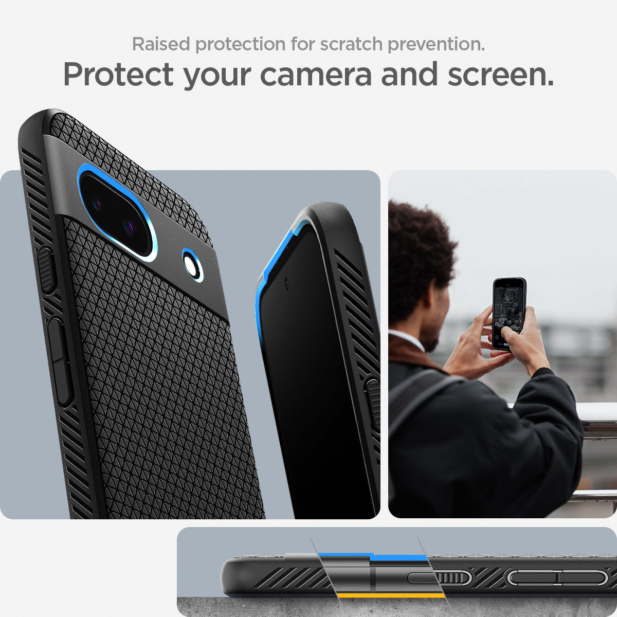 ACS07257 - Pixel 8a Case Liquid Air in Matte Black raised protection for scratch prevention. Protect your screen and camera.