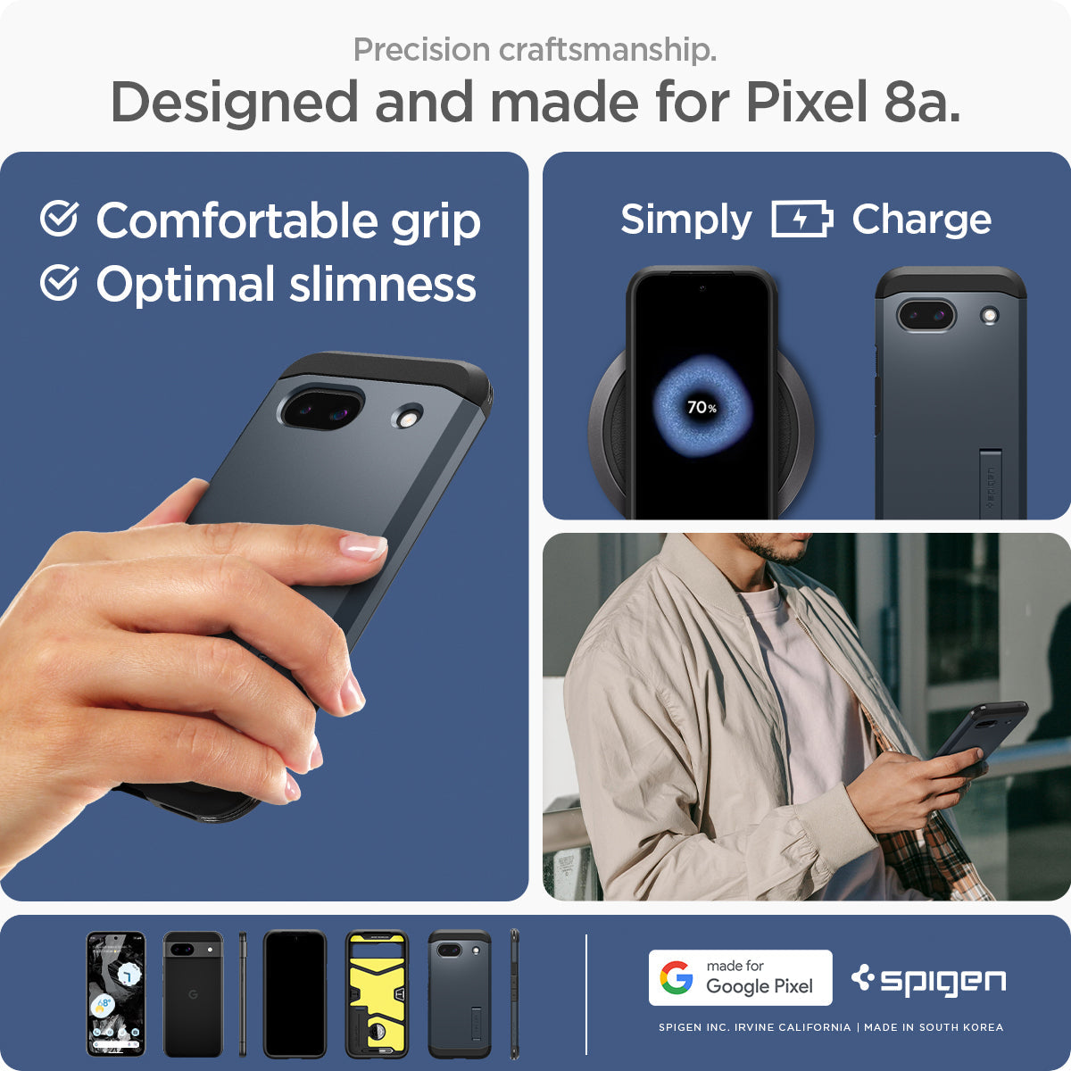 ACS07265 - Pixel 8a Case Tough Armor in Metal Slate precision craftsmanship. designed and made for pixel 8a. comfortable grip. optimal slimness.