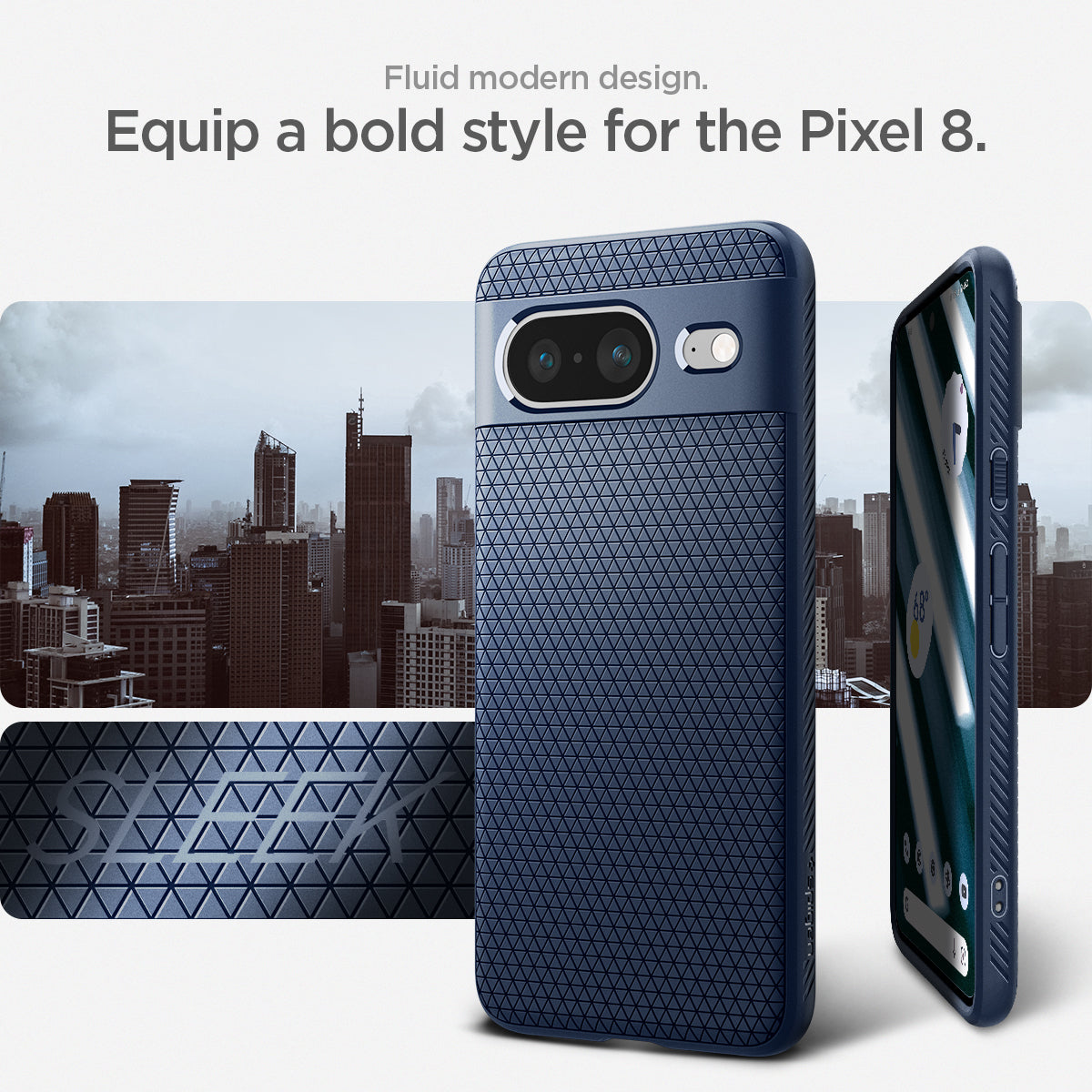 ACS06275 - Pixel 8 Case Liquid Air in navy blue fluid modern design. Equip a bold style for the pixel 8.