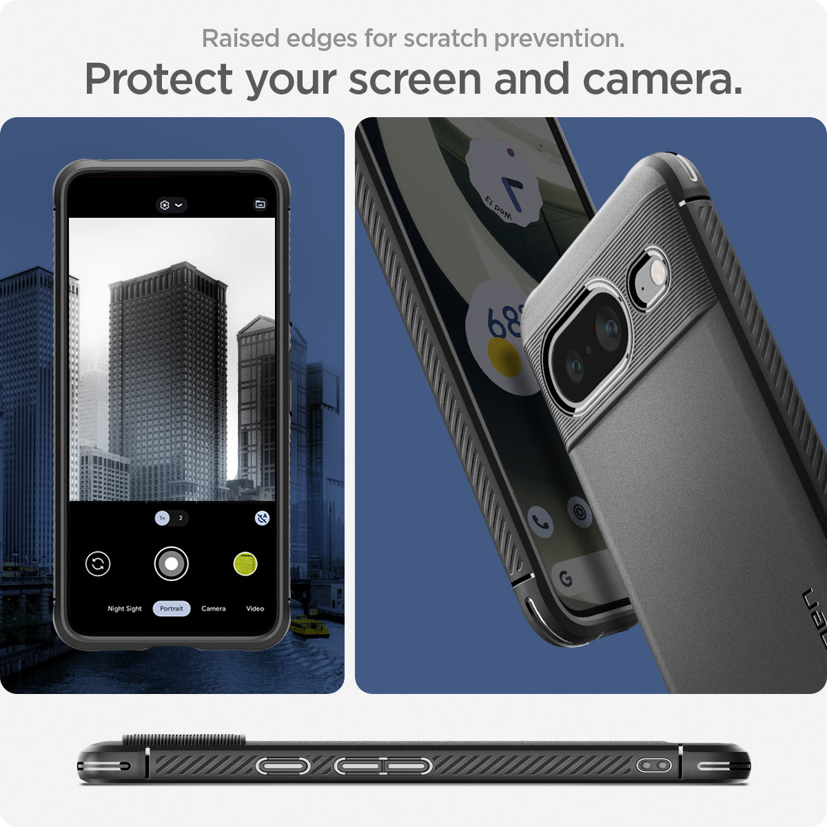 ACS06277 - Pixel 8 Case Rugged Armor in matte black raised edges for scratch prevention. protect your camera and screen.