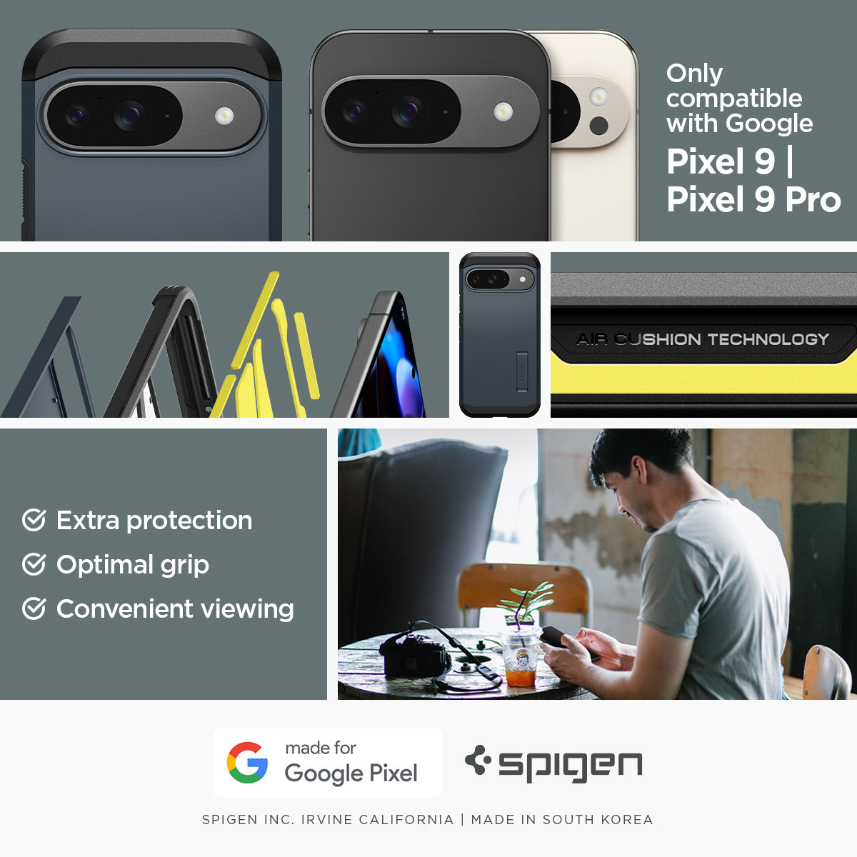 ACS07693 - Pixel 9 Pro Case Tough Armor in Metal Slate only compatible with Google Pixel 9, 9 pro. Extra protection, Optimal grip, Convenient viewing.