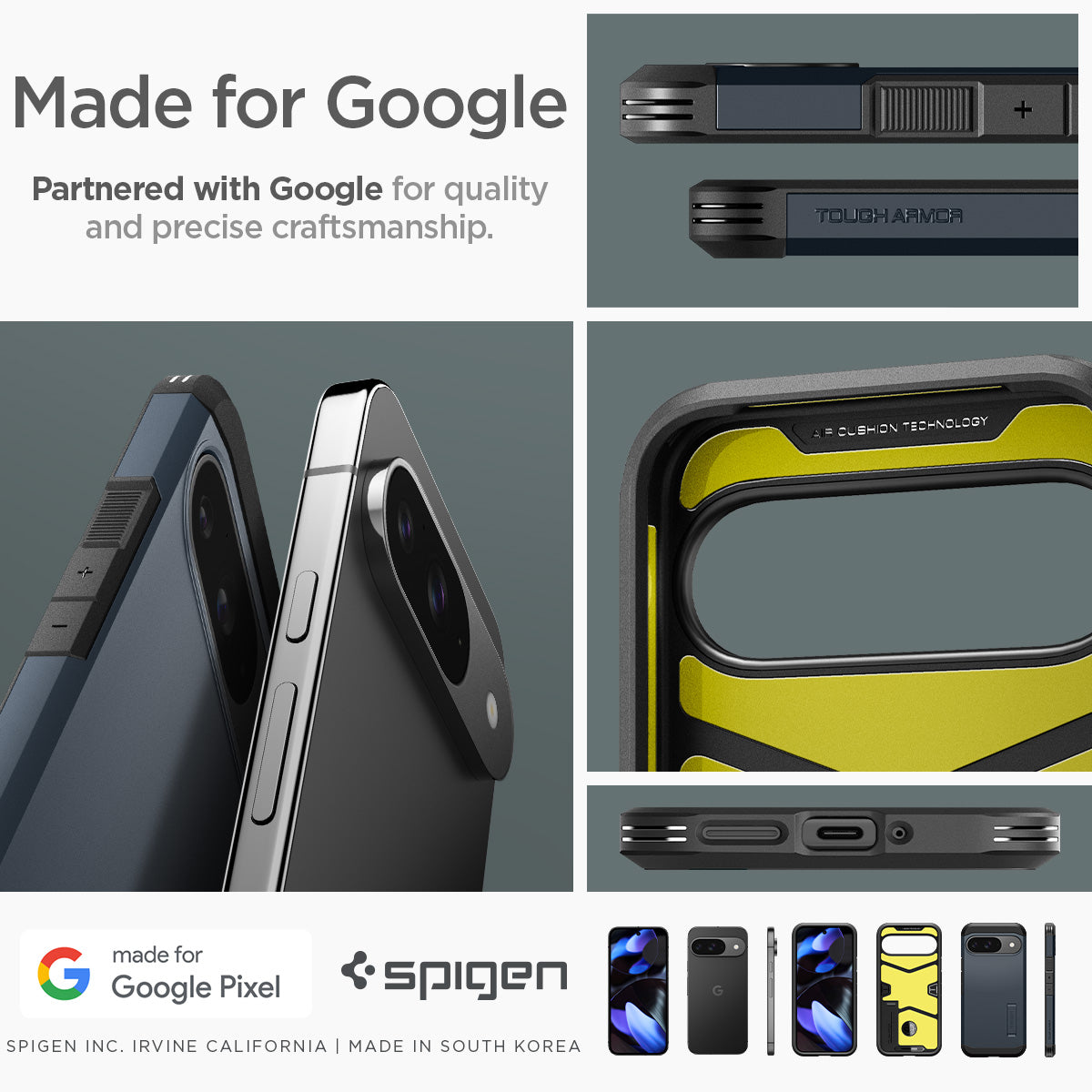 ACS07693 - Pixel 9 Pro Case Tough Armor in Metal Slate made for google partnered with google for quality and precise craftsmanship.