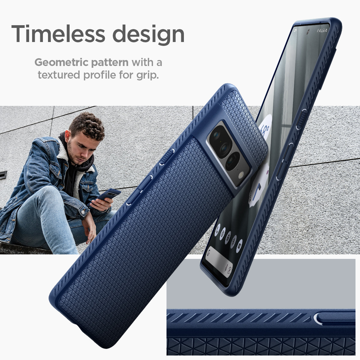ACS04724 - Pixel 7 Pro Case Liquid Air in navy blue timeless design. geometric pattern with a textured profile for grip.