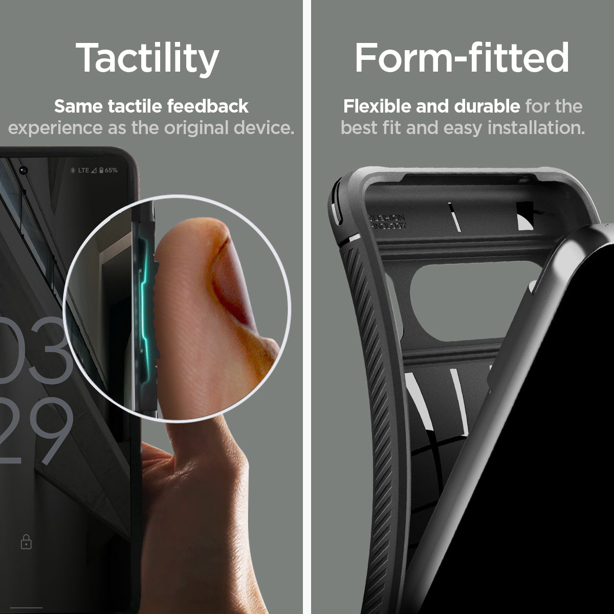 ACS06314 - Pixel 8 Pro Case Rugged Armor in matte black tactility same tactile feedback experience as the original device. Perfect fit crafted to be form fitted for the google pixel.