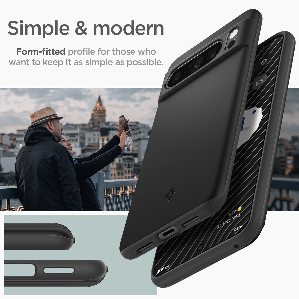 ACS06325 - Pixel 8 Pro Case Thin Fit in black simple and modern. Form-fitted profile for those who want to keep it as simple as possible.