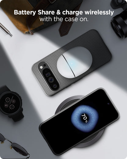 ACS07718 - Pixel 9 Pro XL Case Liquid Air in Marble Gray battery share and charge wirelessly with the case on.