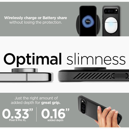 ACS07719 - Pixel 9 Pro XL Case Rugged Armor in Matte Black wirelessly charge or battery share without losing the protection. Optimal slimness. Just the right amount of added depth for great grip.