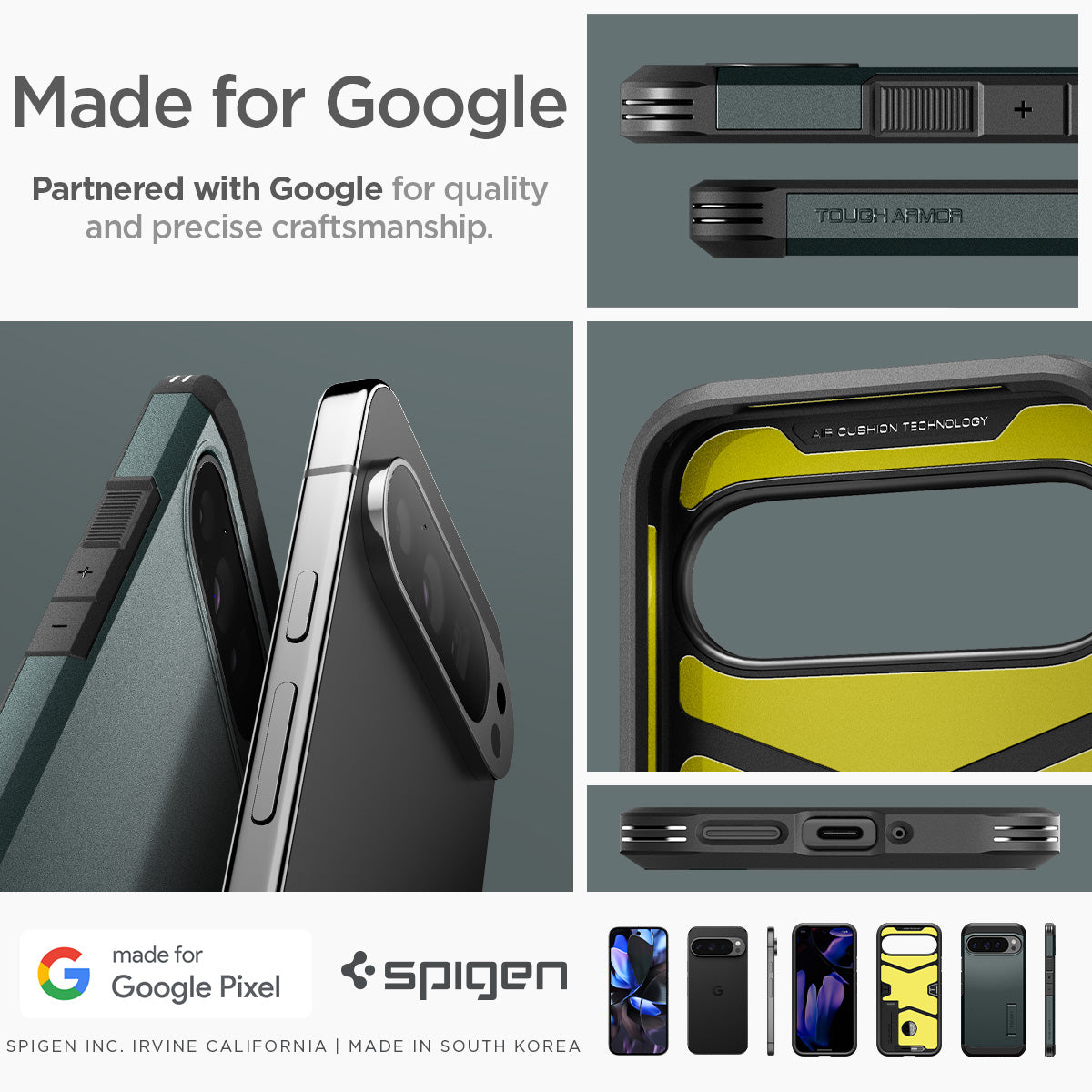 ACS07728 - Pixel 9 Pro XL Case Tough Armor in Abyss Green made for google partnered with google for quality and precise craftsmanship.