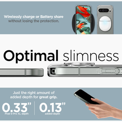 ACS07721 - Pixel 9 Pro XL Case Ultra Hybrid in Crystal Clear wirelessly charge or battery share without losing the protection. Optimal slimness. Just the right amount of added depth for great grip.