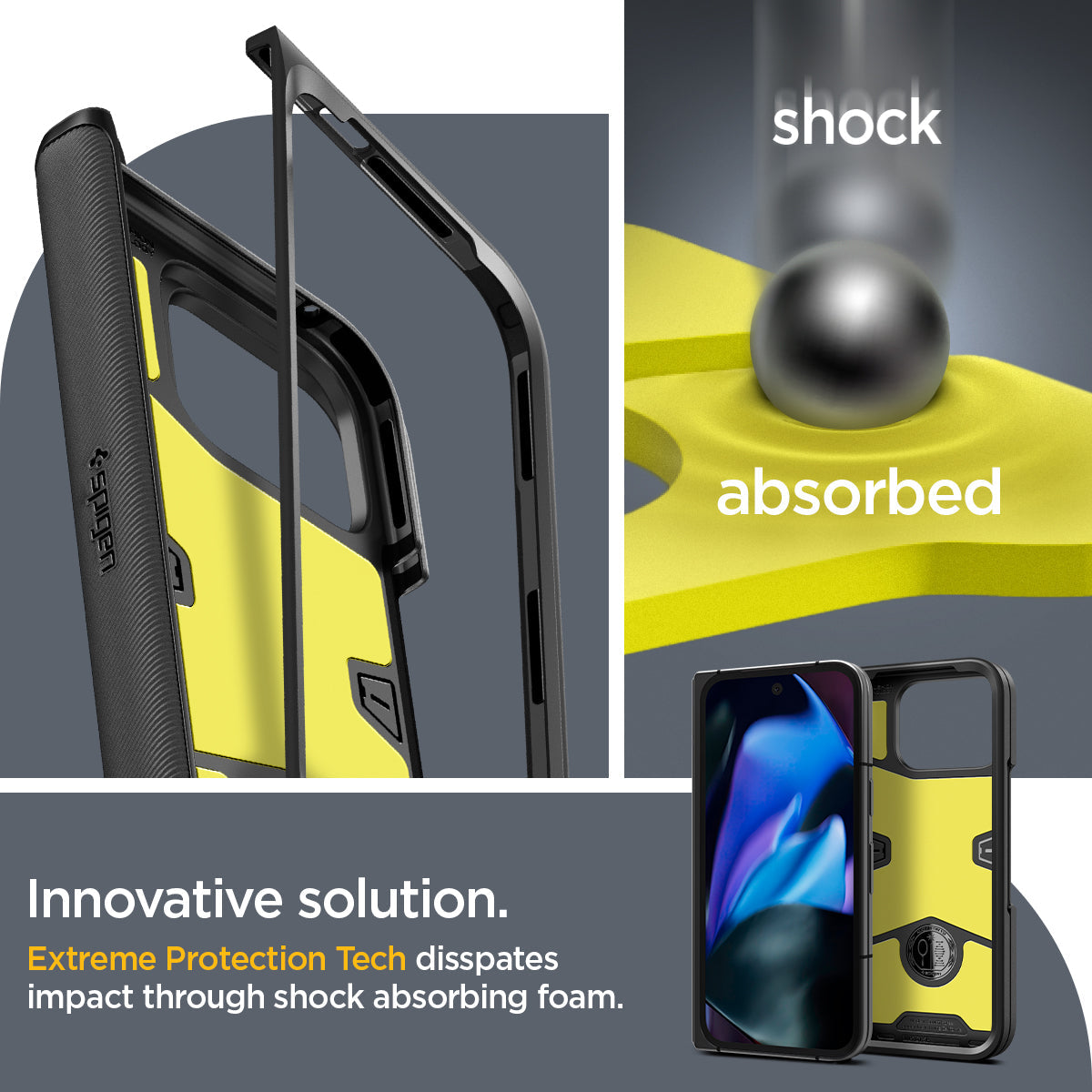 ACS07587 - Pixel 9 Pro Fold Case Slim Armor Pro in Black innovative solution. extreme protection tech disspates impact through shock absorbing foam.