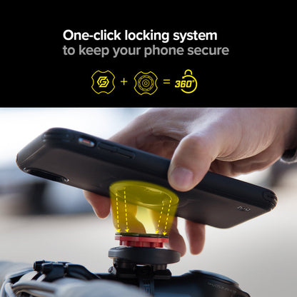 000MP25057 - Gearlock MS100 Bike Mount Stem / Handlebar in black showing the one-click locking system to keep your phone secure