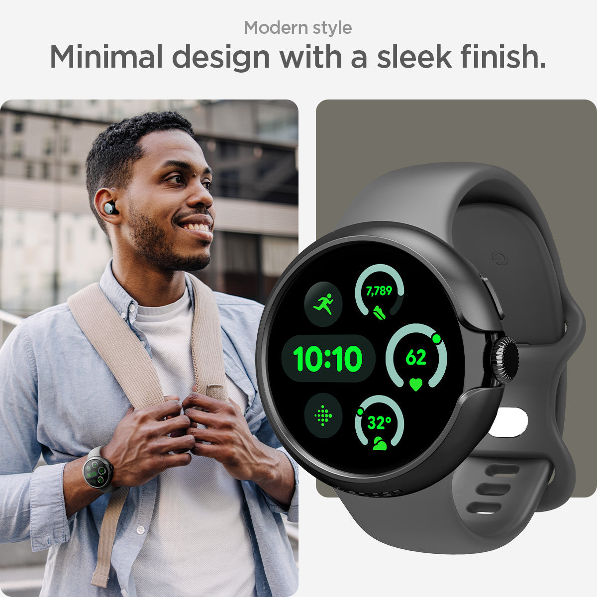 ACS07392 - Pixel Watch 3 (41mm) Case Thin Fit in Black showing the modern style. Minimal design with a sleek finish