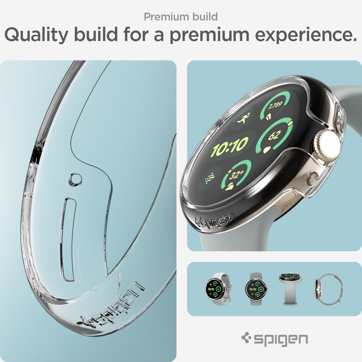 ACS07391 - Pixel Watch 2 Case Thin Fit in Crystal Clear showing the premium build. Quality build for a premium experience