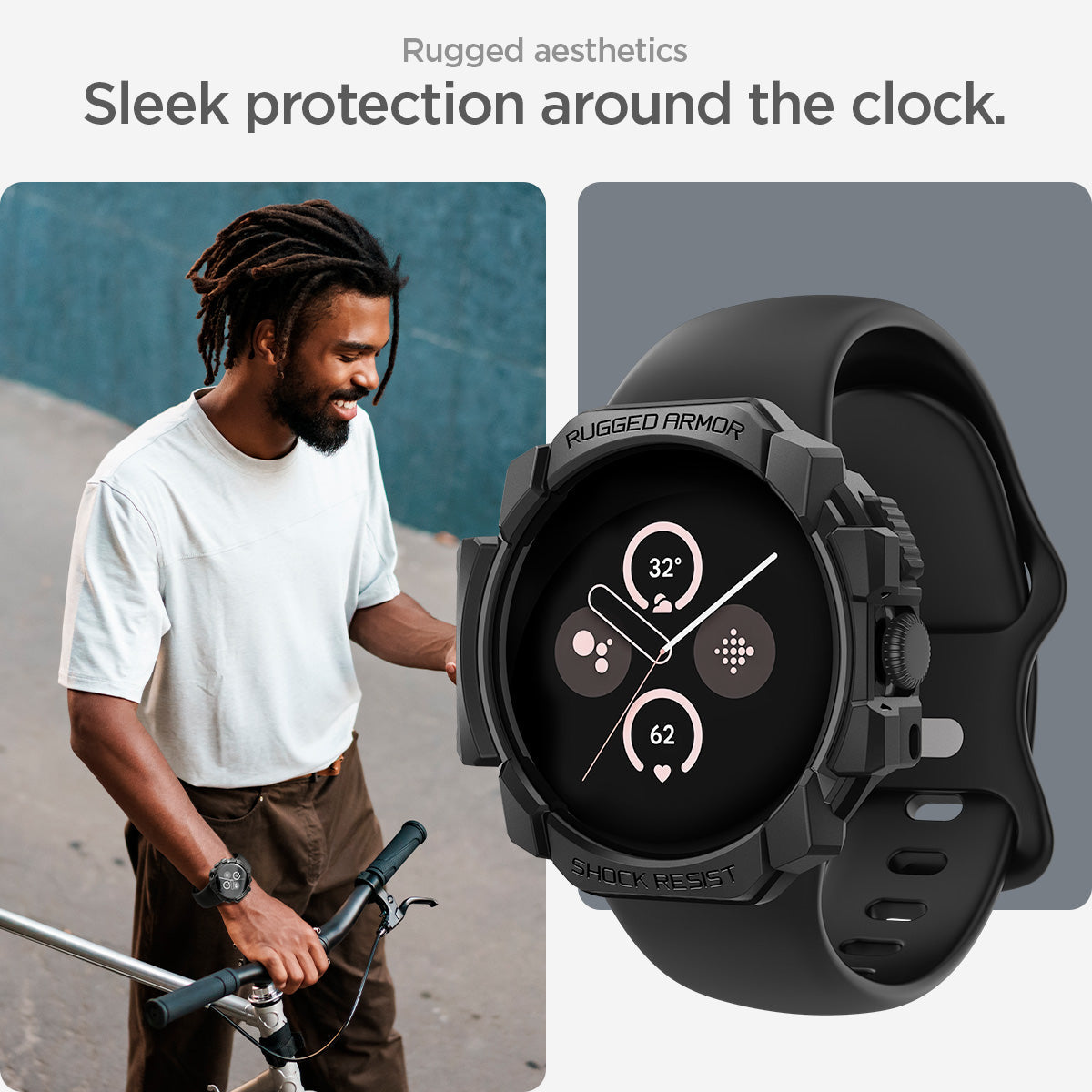 ACS07597 - Pixel Watch 3 (45mm) Rugged Armor in Matte Black rugged aesthetics. sleek protection around the clock.