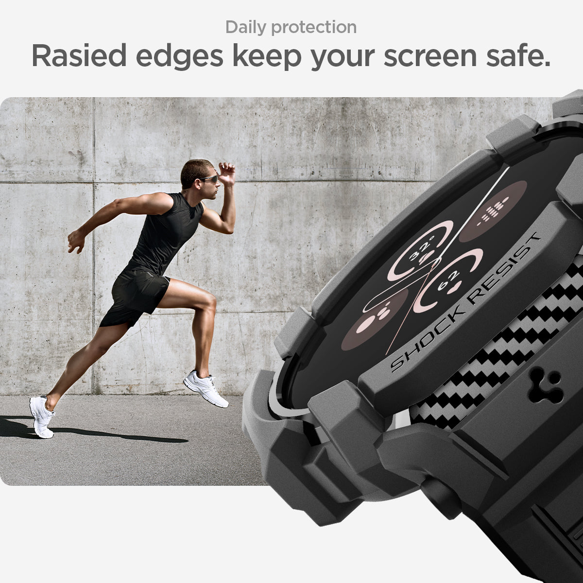 ACS07599 - Pixel Watch 3 (45mm) Case Rugged Armor Pro in Black daily protection. raised edges keep your screen safe.