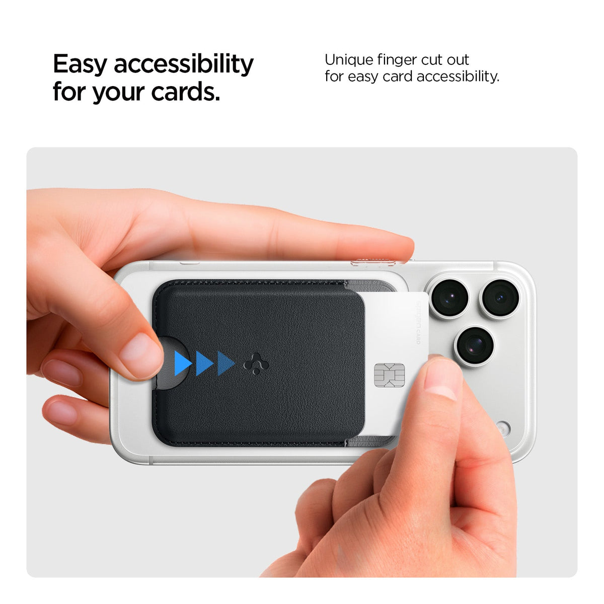 AFA06997 - MagSafe Card Holder Nano Pop (Mag Fit) in Black Sesame showing the unique finger cut out for easy card accessibility