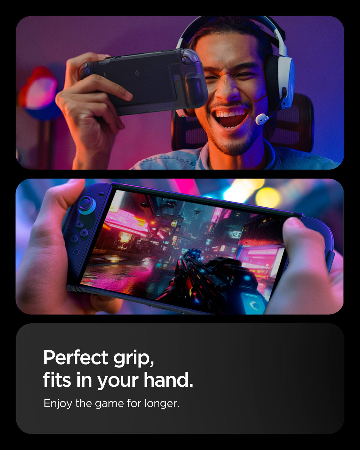 ACS09310 - Nintendo Switch 2 Case Dual Grip in Black showing the perfect grip, fits in your hand. Enjoy the game for longer