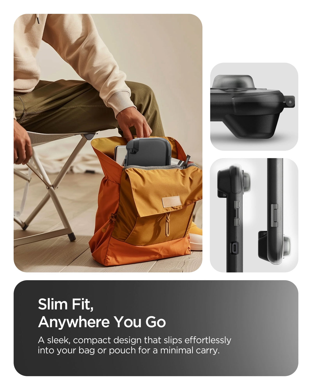 ACS10487 - Nintendo Switch 2 Thin Fit 360 in Black showing the sleek, compact design that slips effortlessly into your bag or pouch for a minimal carry