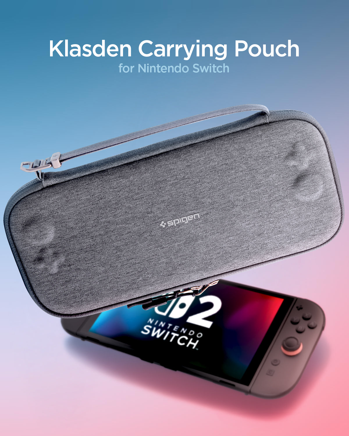 AGP10197 - Nintendo Switch 2 Klasden Pouch 2 in Charcoal Gray showing the pouch, hovering above the device