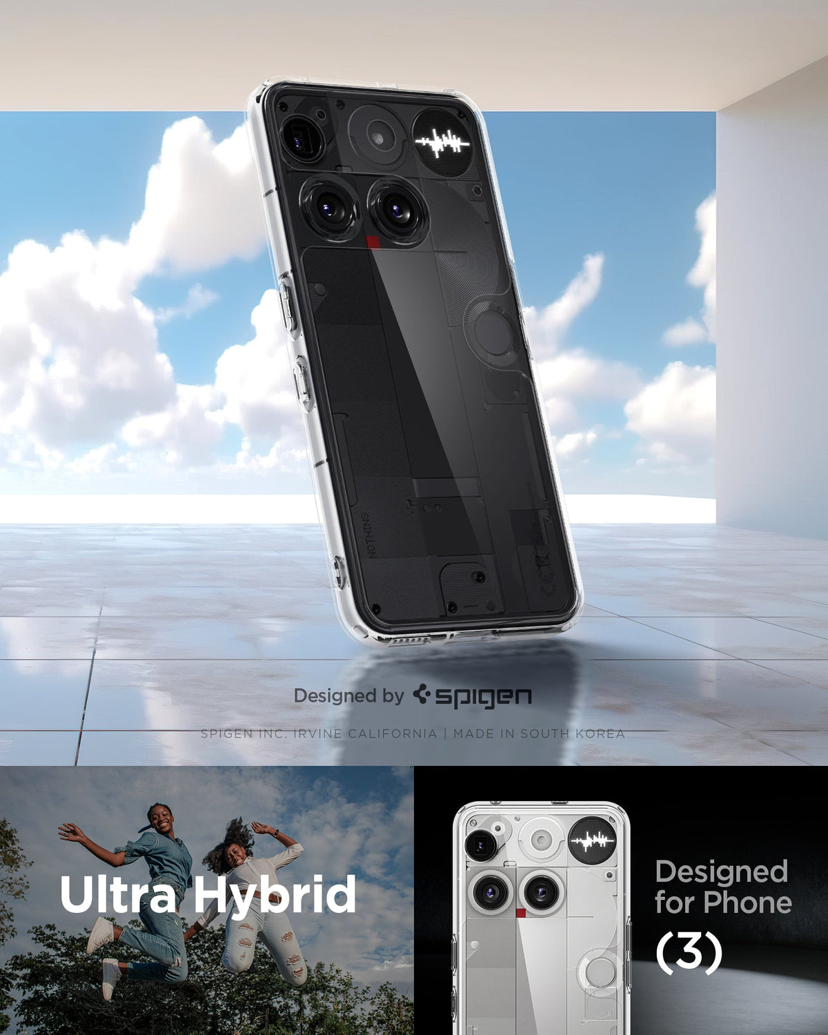 ACS08567 - Nothing Phone (3) Case Ultra Hybrid in Crystal Clear showing the compatibility only with Phone 3