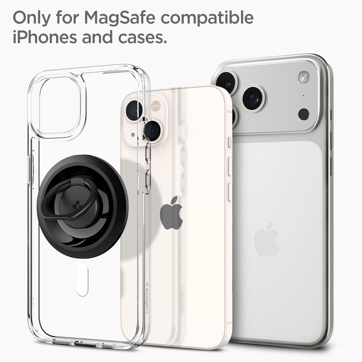 AMP03120 - O-Mag Magnetic Phone Holder (MagFit) in black showing the only for magsafe compatible iphones and cases