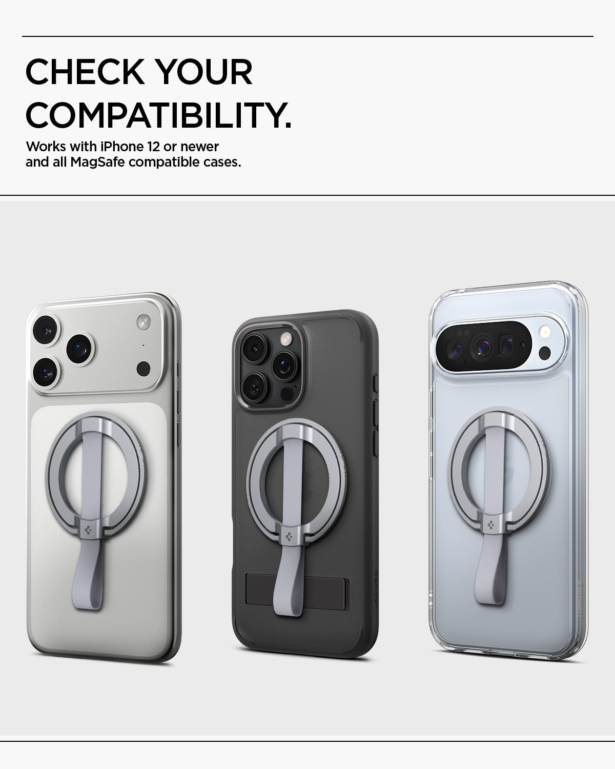 AMP10193 - O-Mag Magnetic Phone Holder (MagFit) | OM103 in Silver check your compatibility. works with iPhone 12 or newer and all magsafe compatible cases