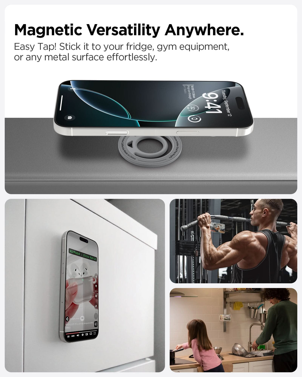 AMP08887 - O-Mag | Dual Pop (Mag Fit) OM105 in Gray showing magnetic versatility anywhere