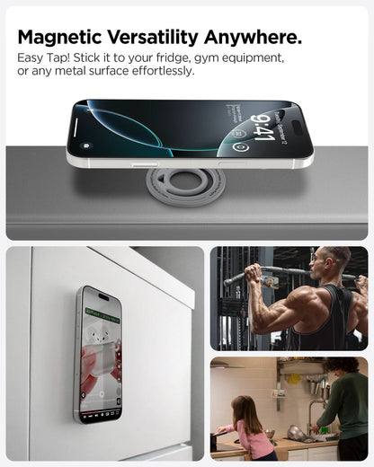AMP08887 - O-Mag | Dual Pop (Mag Fit) OM105 in Gray showing magnetic versatility anywhere