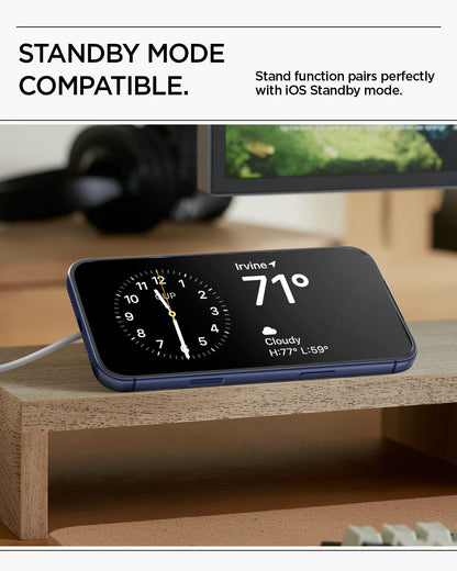 AMP10137 - O-Mag Charging Grip (MagFit) | OM107 in Black showing standby mode compatible. stand function pairs perfectly with iOS standby mode