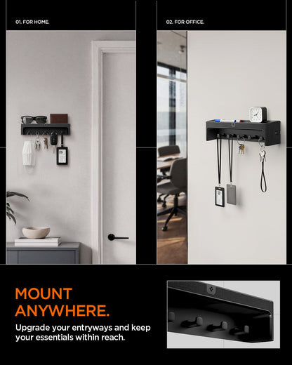AHP10161 - Organizer Hook Key Holder showing mount anywhere. upgrade your entryways and keep your essentials within reach