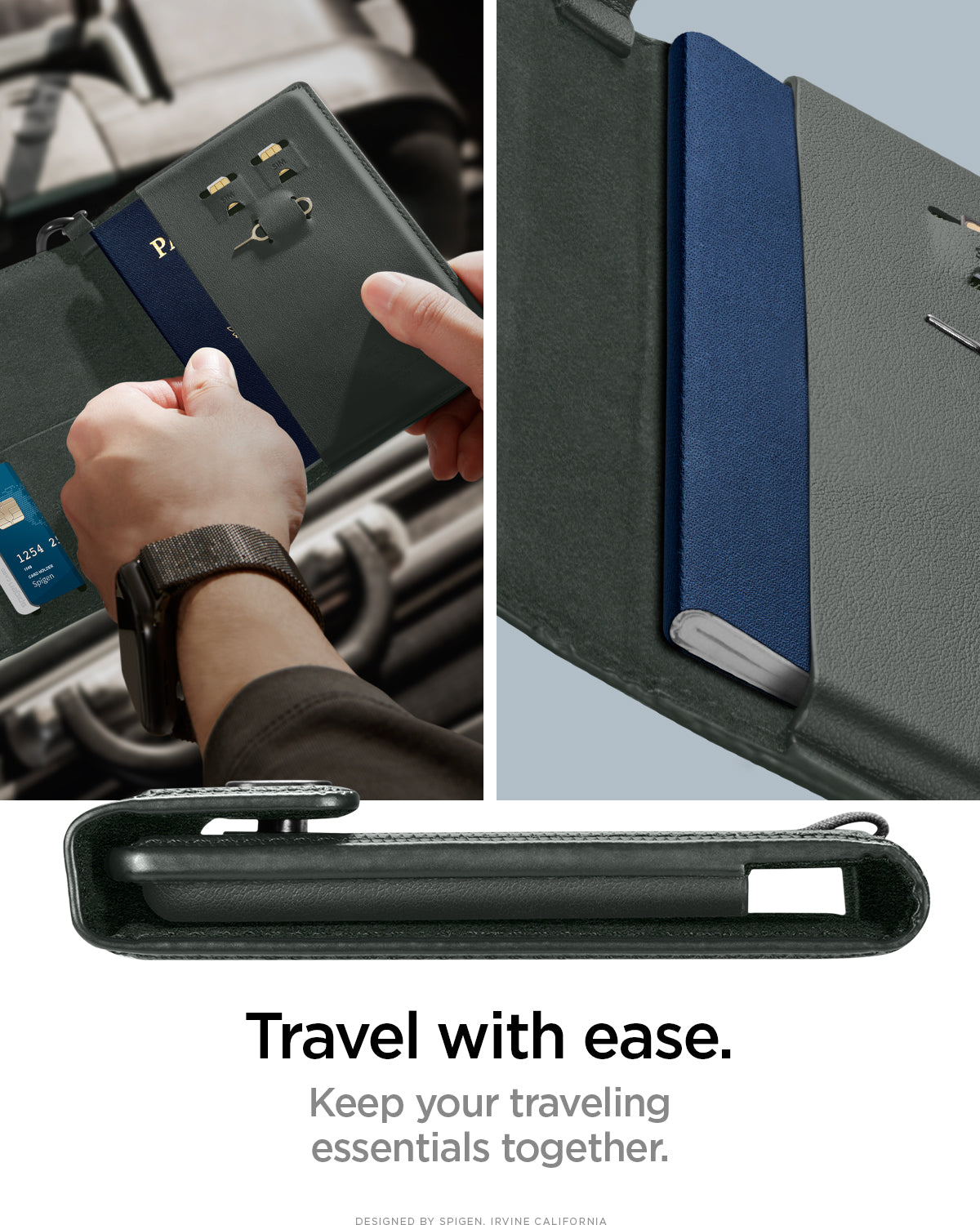 AFA08347 - Passport Holder in military green showing the travel with ease, keep your traveling essentials together Edit alt text