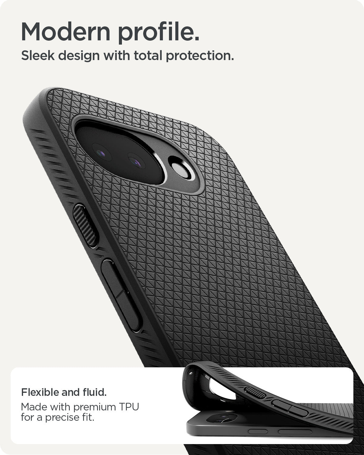 ACS11285 - Pixel 10a Liquid Air in Matte Black showing modern profile. sleek design with total protection