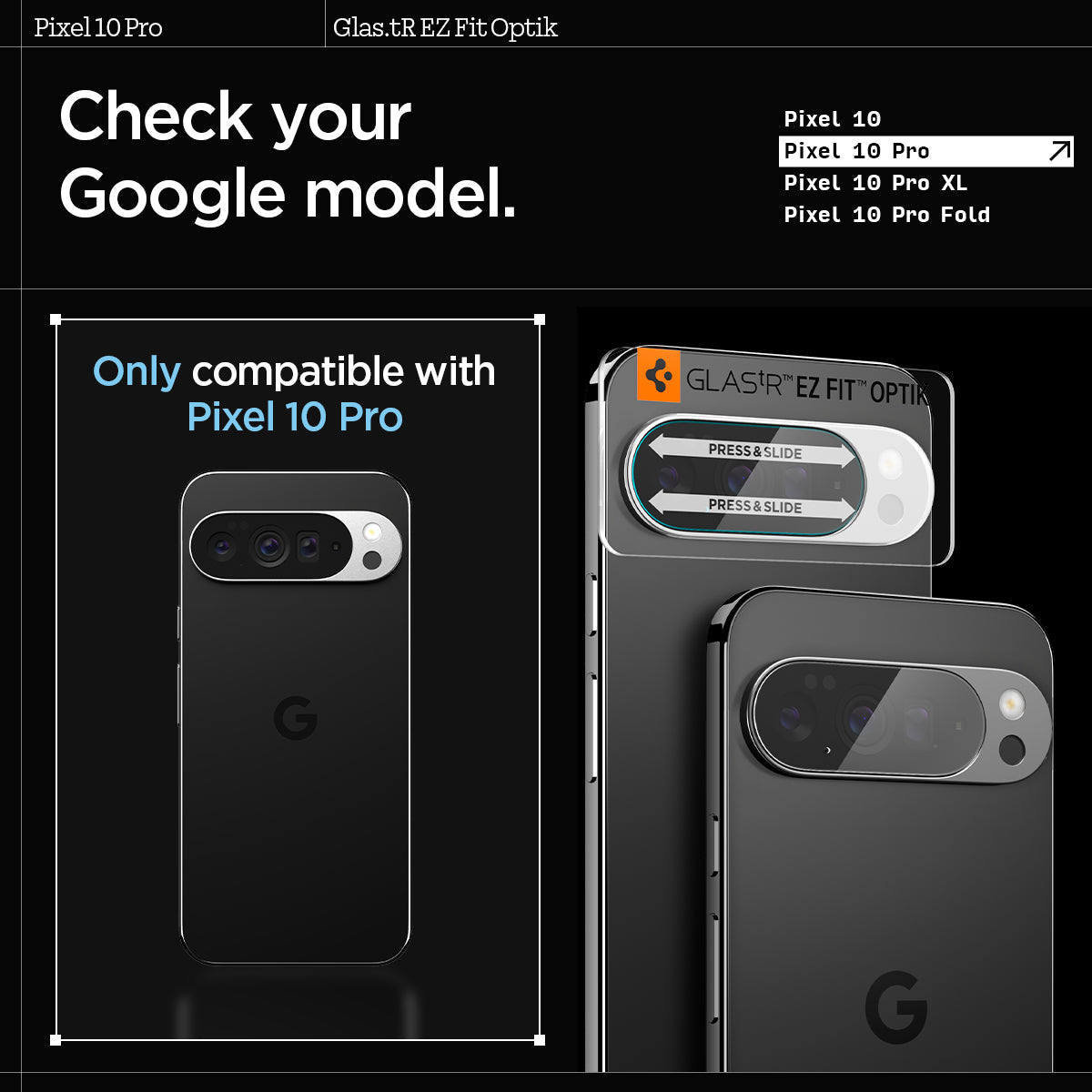 AGL09662 - Pixel 10 Pro Optik EZ Fit Lens Protector check your google model. only compatible with pixel 10 pro